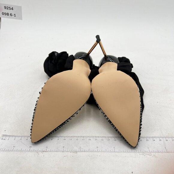 FSJ Black High Heel Ankle Strap Pointed Toe Rivets Pumps PVC Club Dress Sandals - Picture 7 of 8